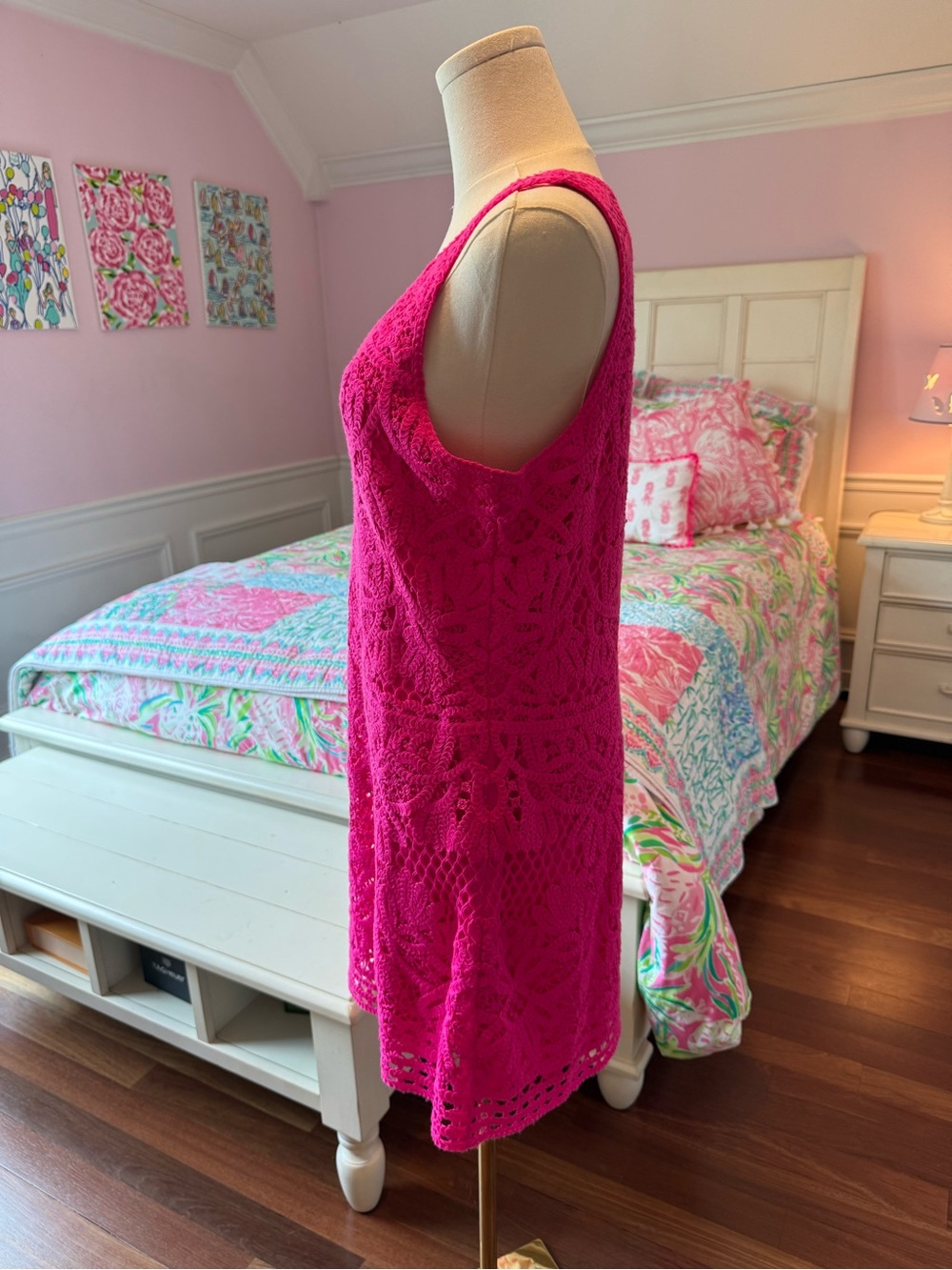 Lilly Pulitzer Hot Pink Crochet Flattering V-Neck Dress - Picture 7 of 7